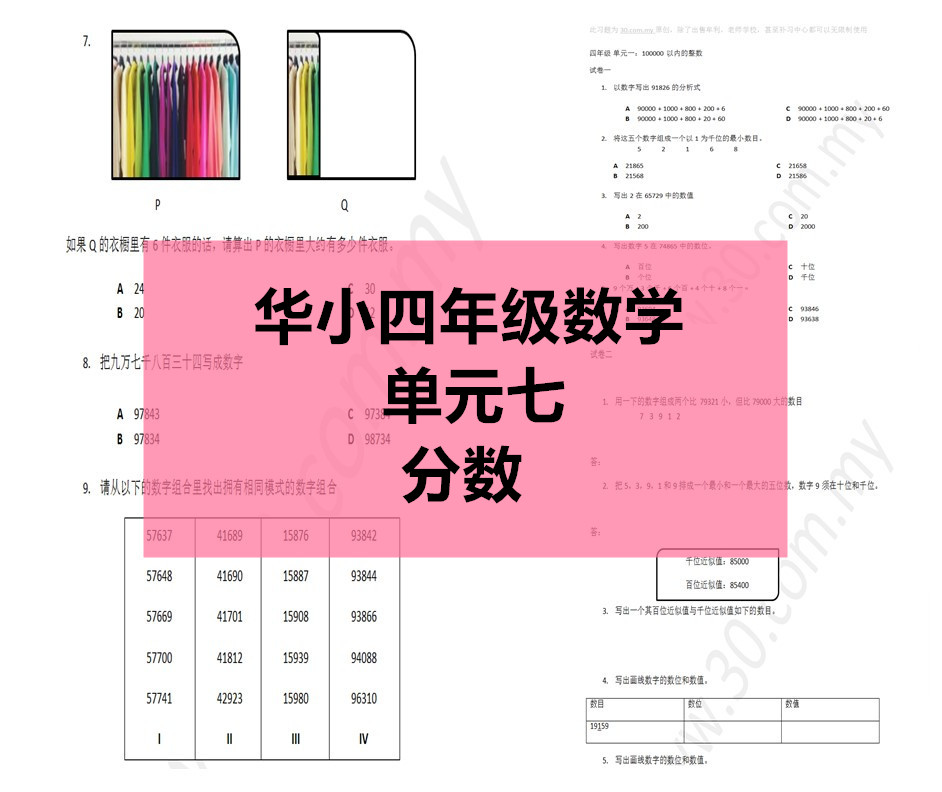 Sjkc华小四年级数学 单元7 分数