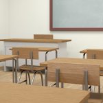 Empty school classroom interior 3d illustration